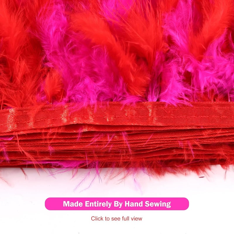 MAOFENG 2 Yards Natural Turkey Feathers Trim Sewing Fringe Fashion Dress Sewing 4-6inch for DIY Handicrafts Costumes Decoration,Red+Fuchsia - Image 3